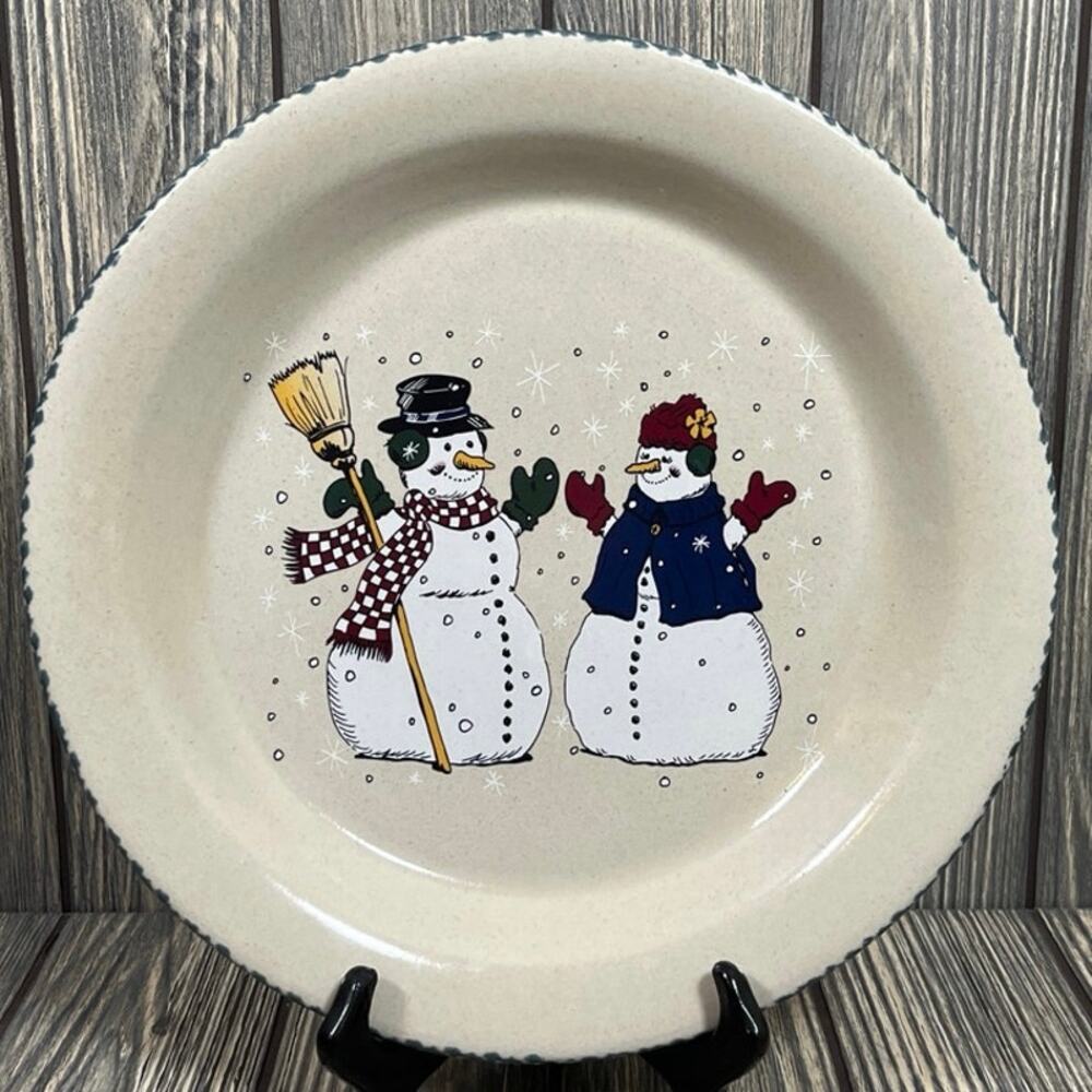 Snowman Casey Pottery Serving Plate Decor Made In USA Marshall Texas 10” Vintage